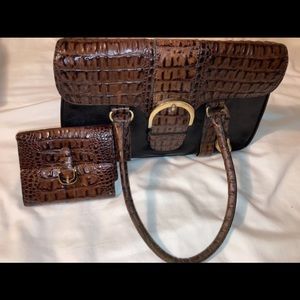 Brahmin vintage leather black and brown shoulder bag
